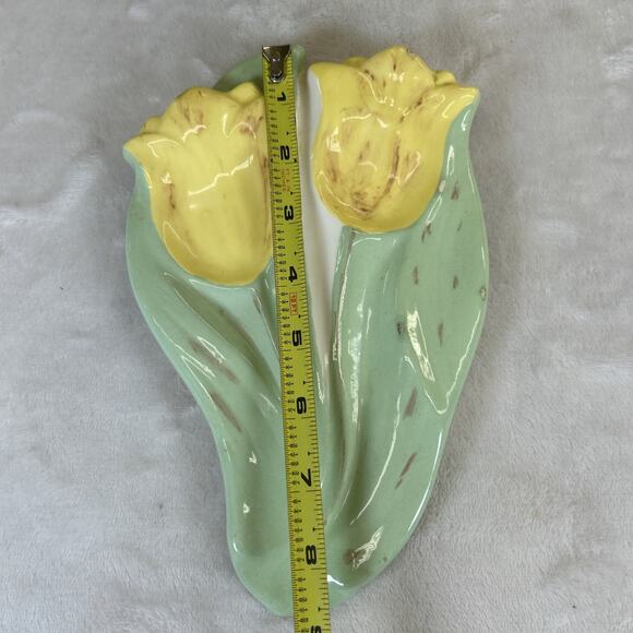 Vtg Yellow Tulip Double Spoon Rest 1975 Holland Mold Handpainted Initialed Chrty - Picture 9 of 11
